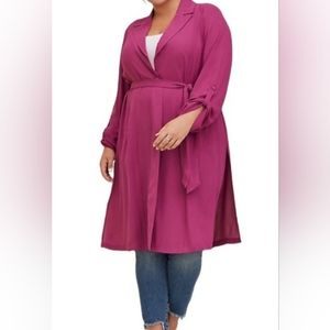 Torrid Chiffon Drape Wrap Trench Duster Plus Size 1X Purple Long Lightweight